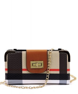 Plaid Check Turn Lock Wallet BT041 TAN